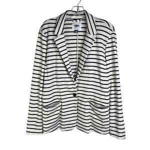 Old Navy Blazer Womens Large Cream/Black Striped Pocket Front Long Sleeve